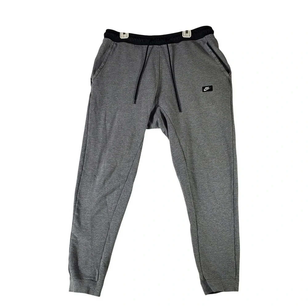 Nike Mens Joggers Heather Gray Black Elastic Waist Tapered Sweatpants Medium
